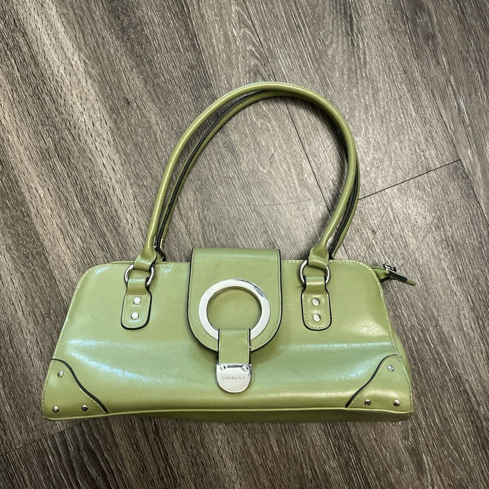 Vintage Lime Green Shoulder Bag with Silver Accents